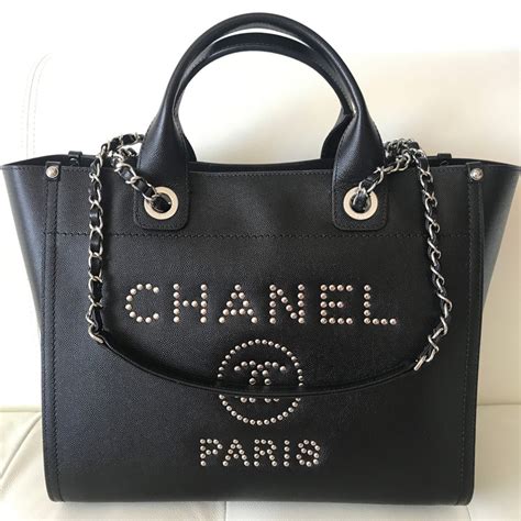 chanel deauville leather tote sizes|Chanel deauville tote large size.